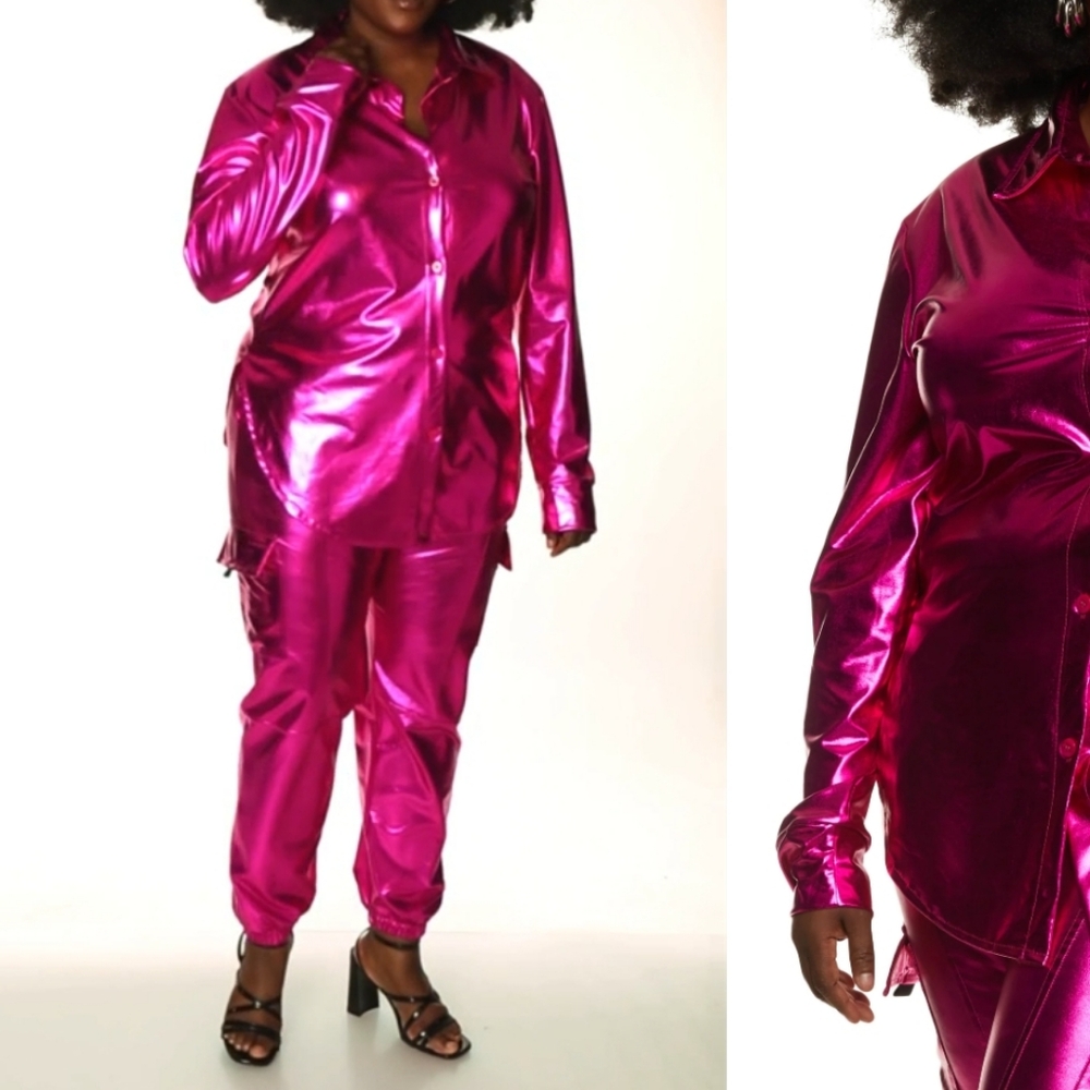 NWT Be Lux Metallic Pink Cargo Jogger Women's Plus Size 2X Last One